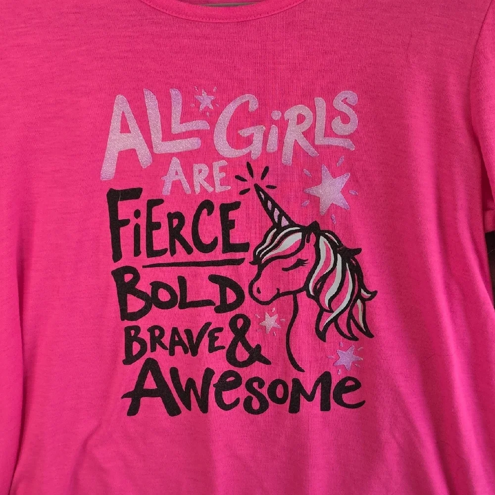 Justice Pink Long Sleeve Unicorn Tee. Girls Size 18/20